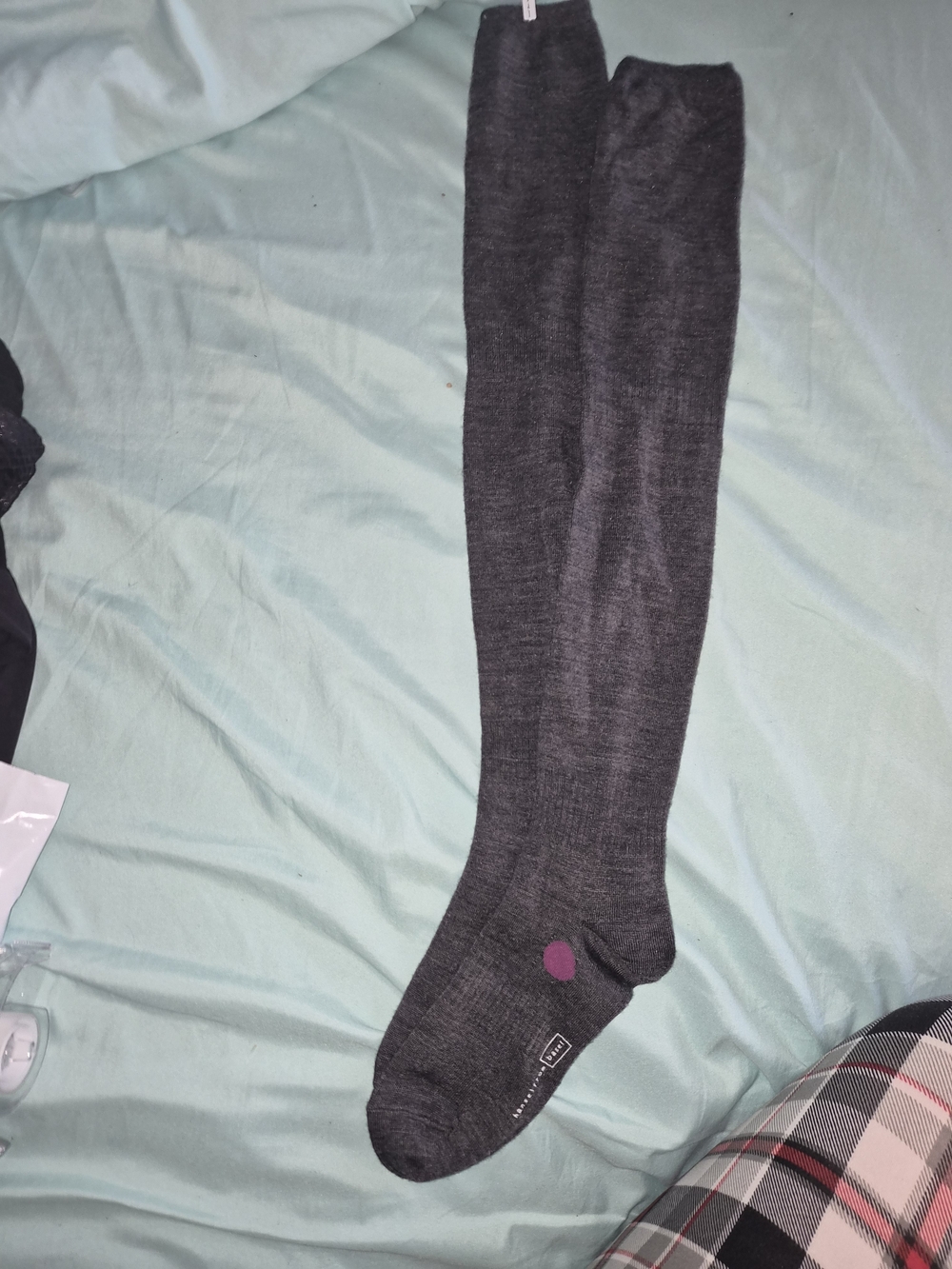 Hansel from Basel Over-the-Knee Thigh High Socks Gray Purple Accent Dot New NWOT